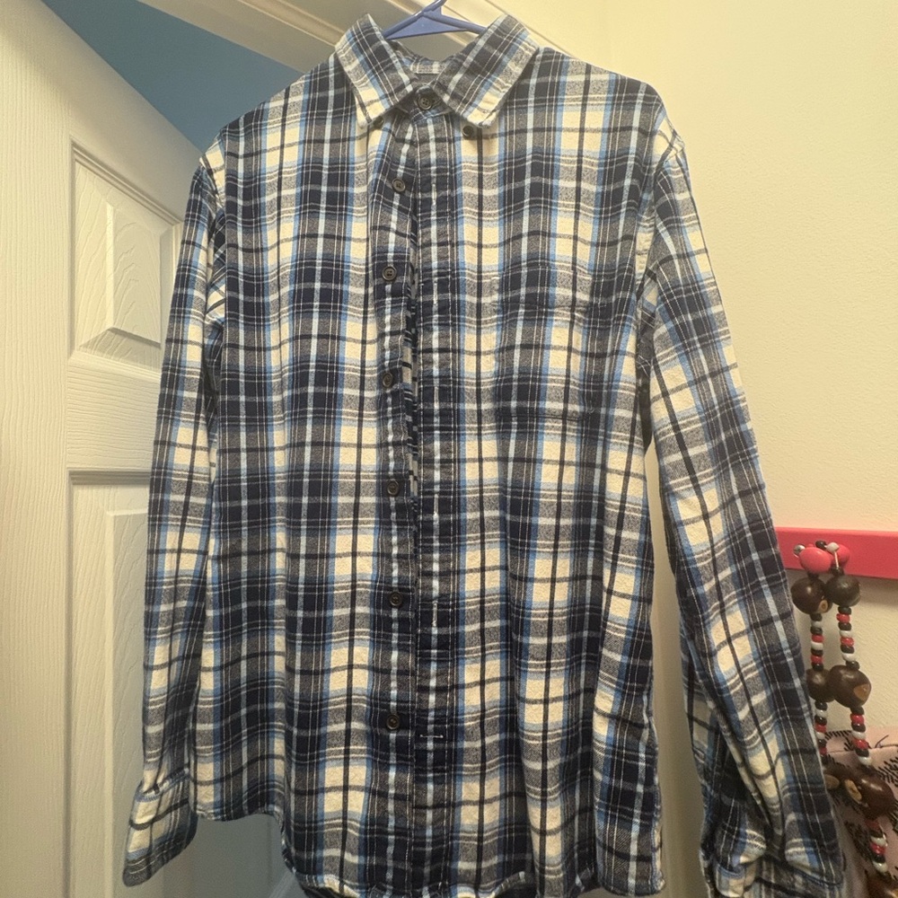 Lands' End Blue and White Casual Button Down Shirt